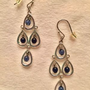 Silver and Blue Beaded Chandelier Earrings